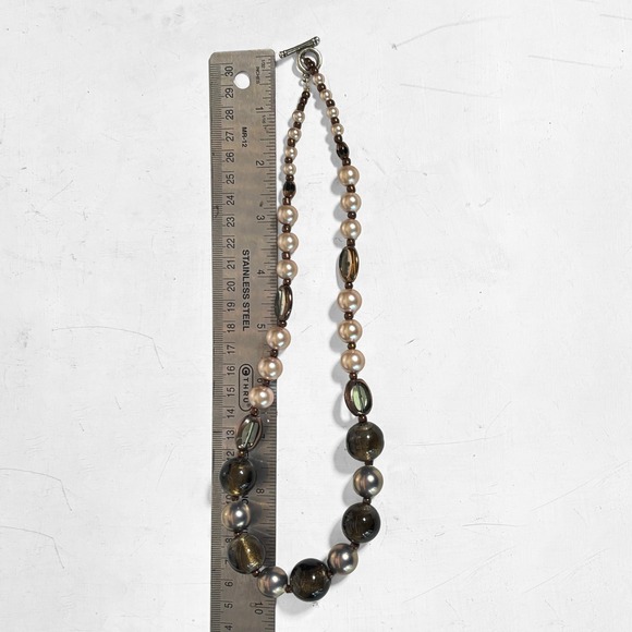 Artisan Beaded Necklace Lampwork Glass Faux Pearl Mauve Bronze Olive 19 Inch - Picture 7 of 7